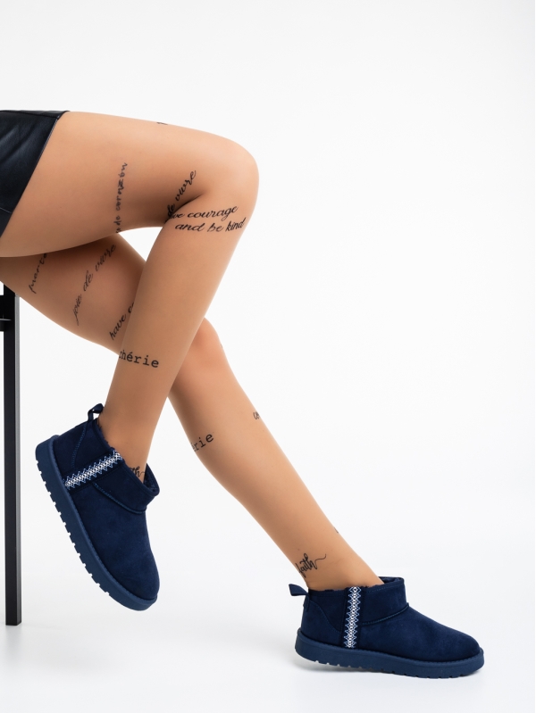 Дамски чизми тъмно сини от текстилен материал Aloani, 4 - Kalapod.bg