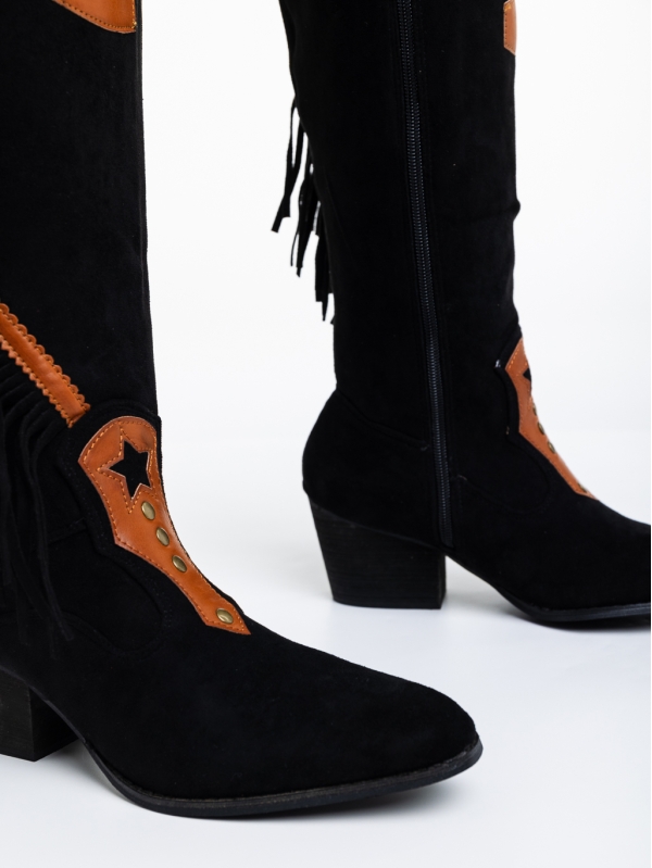 Дамски чизми черни от текстилен материал Kally, 6 - Kalapod.bg