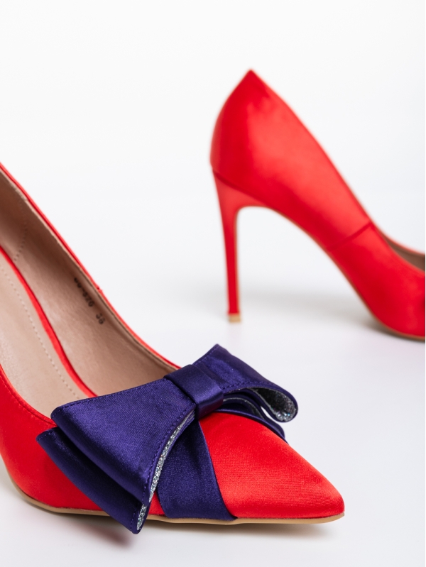 Дамски обувки червени с ток от текстилен материал Secilia, 6 - Kalapod.bg