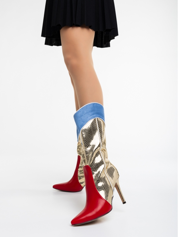 Дамски чизми червени със златисто от еко кожа Eireann - Kalapod.bg