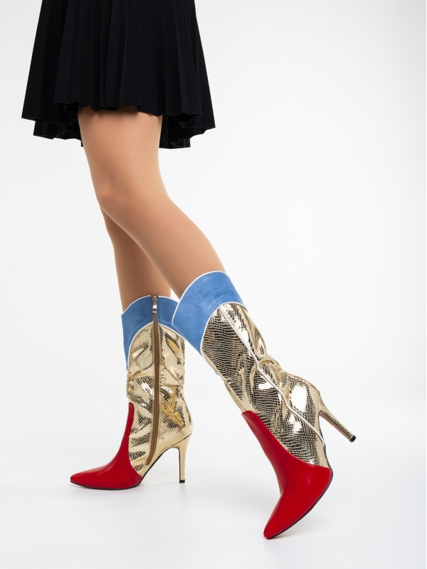 Дамски чизми червени със златисто от еко кожа Eireann, 2 - Kalapod.bg