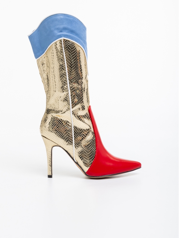 Дамски чизми червени със златисто от еко кожа Eireann, 5 - Kalapod.bg