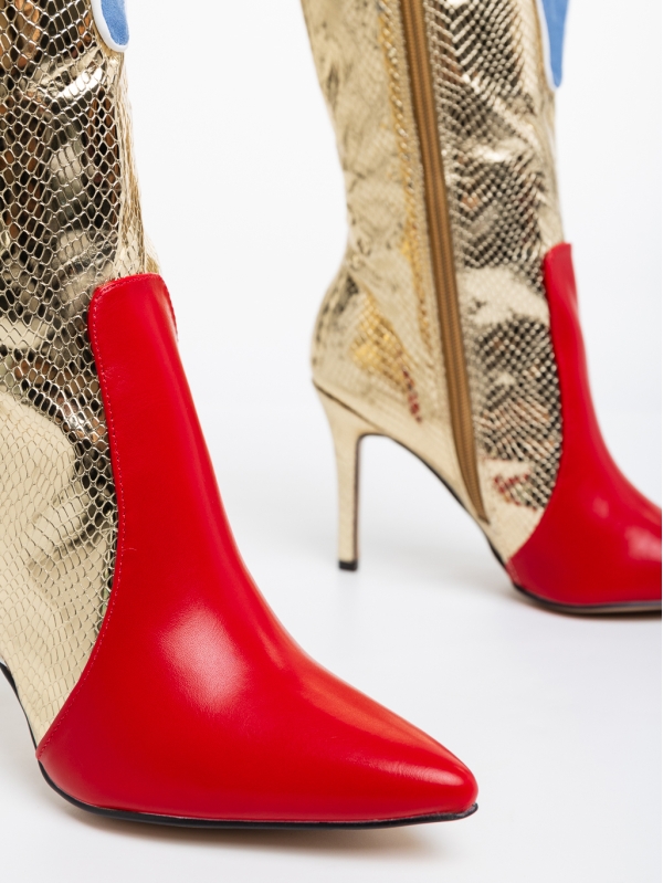 Дамски чизми червени със златисто от еко кожа Eireann, 6 - Kalapod.bg