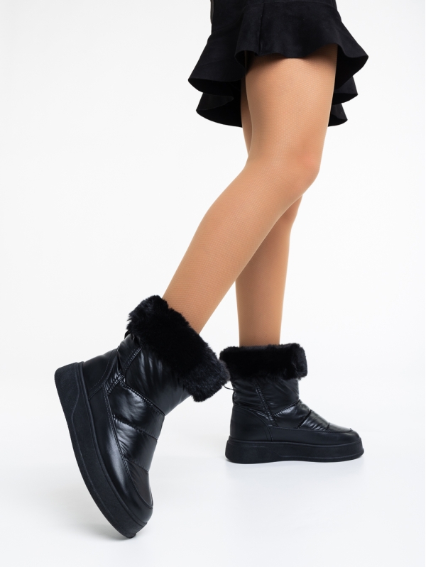 Дамски чизми черни от еко кожа и текстилен материал Janicia, 3 - Kalapod.bg