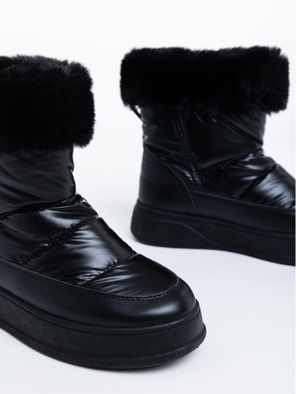 Дамски чизми черни от еко кожа и текстилен материал Janicia, 6 - Kalapod.bg