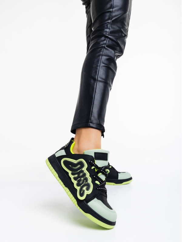 Дамски спортни обувки черни със зелено от еко кожа Azurine, 2 - Kalapod.bg