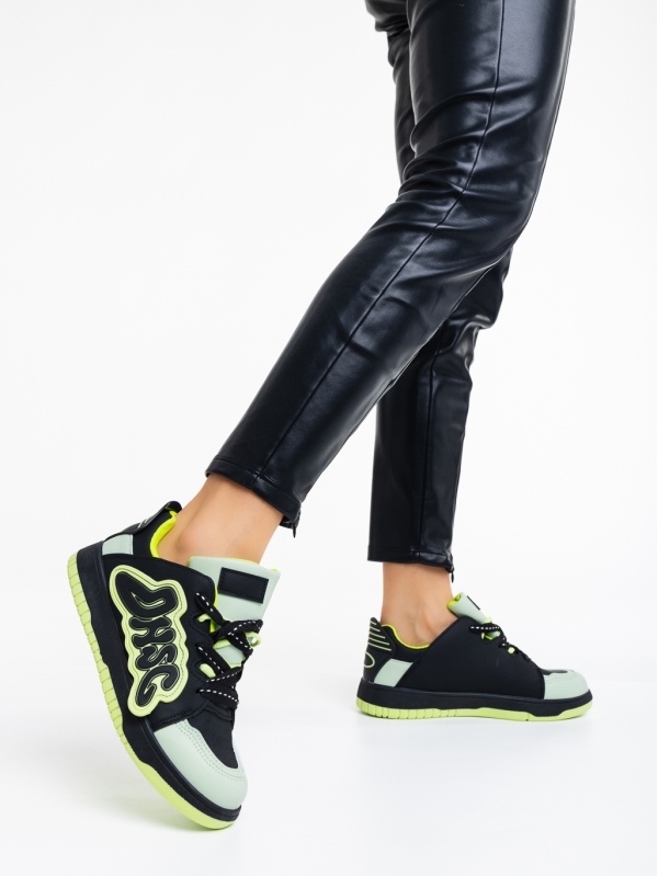 Дамски спортни обувки черни със зелено от еко кожа Azurine, 3 - Kalapod.bg