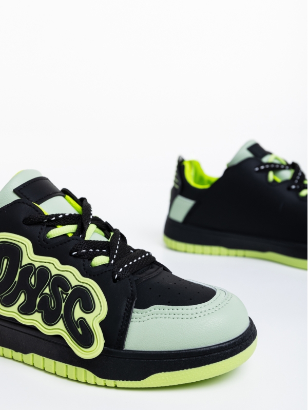 Дамски спортни обувки черни със зелено от еко кожа Azurine, 6 - Kalapod.bg