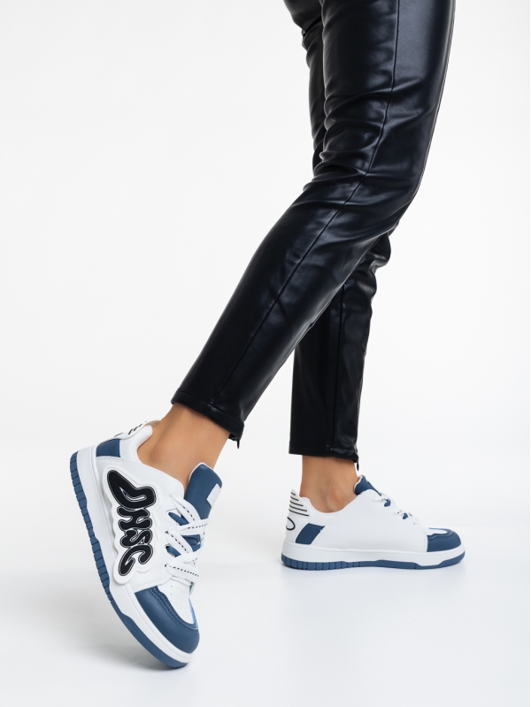 Дамски спортни обувки бели със синьо от еко кожа Azurine, 3 - Kalapod.bg