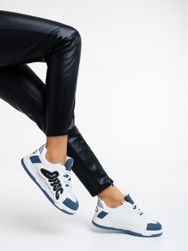 Дамски спортни обувки бели със синьо от еко кожа Azurine - Kalapod.bg