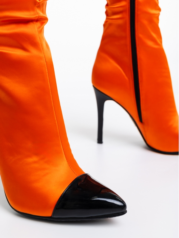Дамски чизми оранжеви от текстилен материал Danita, 6 - Kalapod.bg