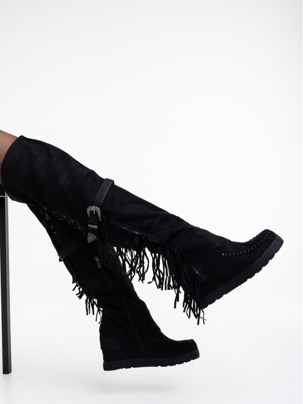 Дамски чизми черни от текстилен материал Nicci, 3 - Kalapod.bg