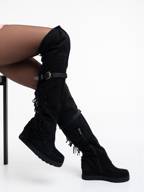 Дамски чизми черни от текстилен материал Nicci, 4 - Kalapod.bg