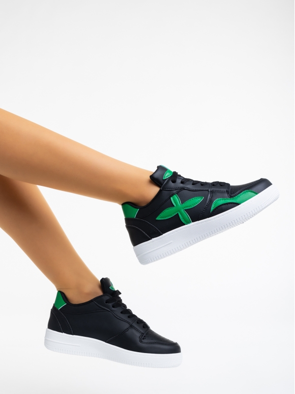Дамски  спортни обувки черно с зелено от екологична кожа Cierra, 3 - Kalapod.bg