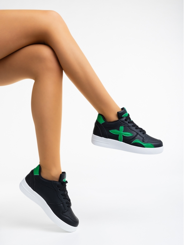 Дамски  спортни обувки черно с зелено от екологична кожа Cierra, 4 - Kalapod.bg