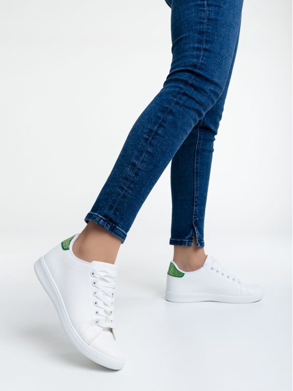 Дамски спортни обувки бели със зелено от еко кожа Liane, 3 - Kalapod.bg