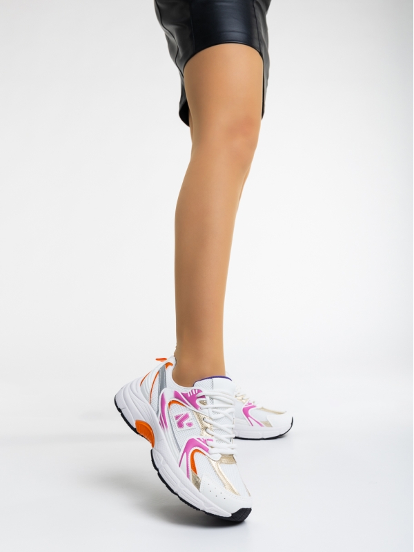 Дамски  спортни обувки бели с оранжево от текстилен  материал Maryann, 2 - Kalapod.bg