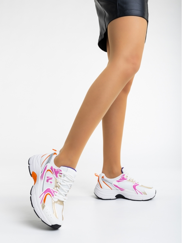 Дамски  спортни обувки бели с оранжево от текстилен  материал Maryann, 3 - Kalapod.bg