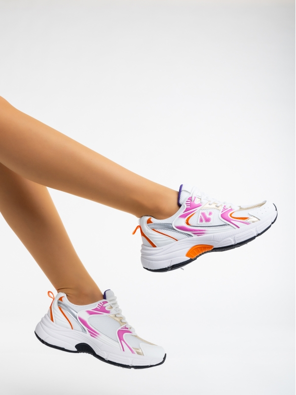 Дамски  спортни обувки бели с оранжево от текстилен  материал Maryann, 4 - Kalapod.bg