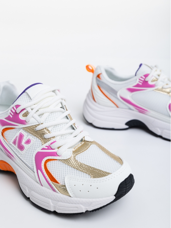 Дамски  спортни обувки бели с оранжево от текстилен  материал Maryann, 6 - Kalapod.bg