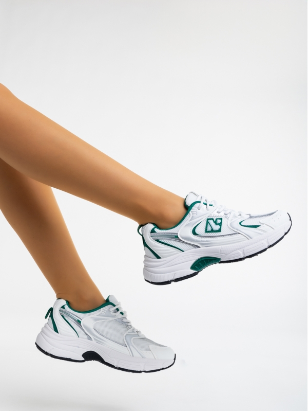 Дамски  спортни обувки бели с зелено от текстилен  материал Maryann, 3 - Kalapod.bg