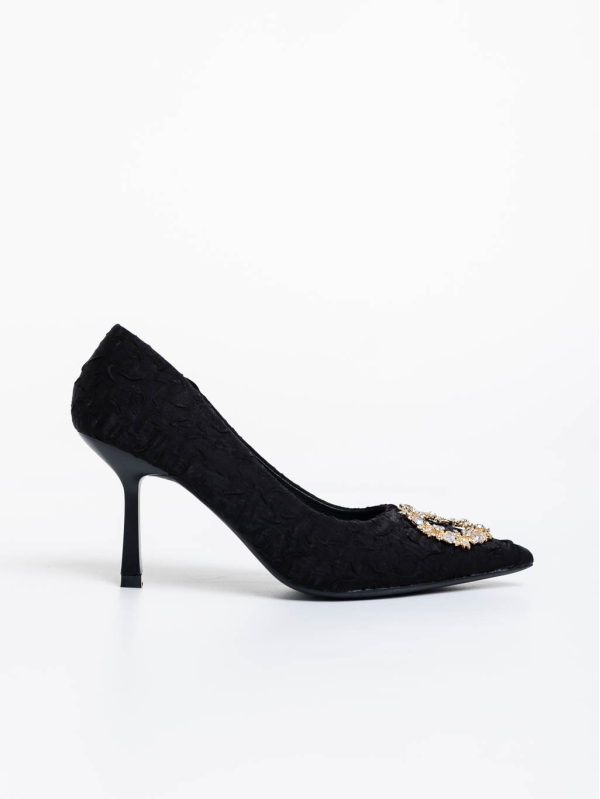 Дамски обувки с ток черни от текстилен  материал Aneisha, 5 - Kalapod.bg