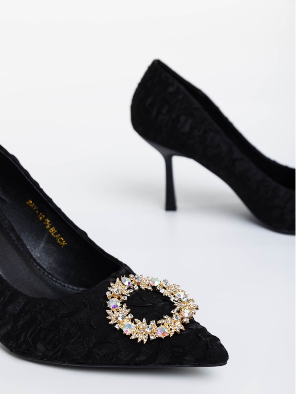 Дамски обувки с ток черни от текстилен  материал Aneisha, 6 - Kalapod.bg