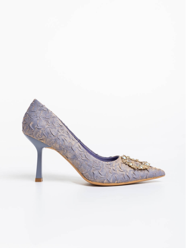Дамски обувки с ток сини  от текстилен  материал Aneisha, 5 - Kalapod.bg