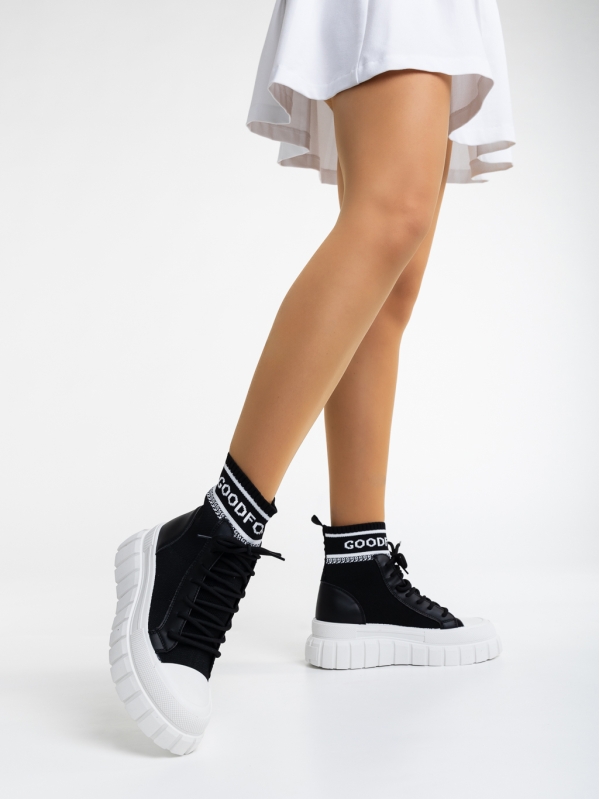 Дамски спортни обувки черни от текстилен  материал Princell, 3 - Kalapod.bg