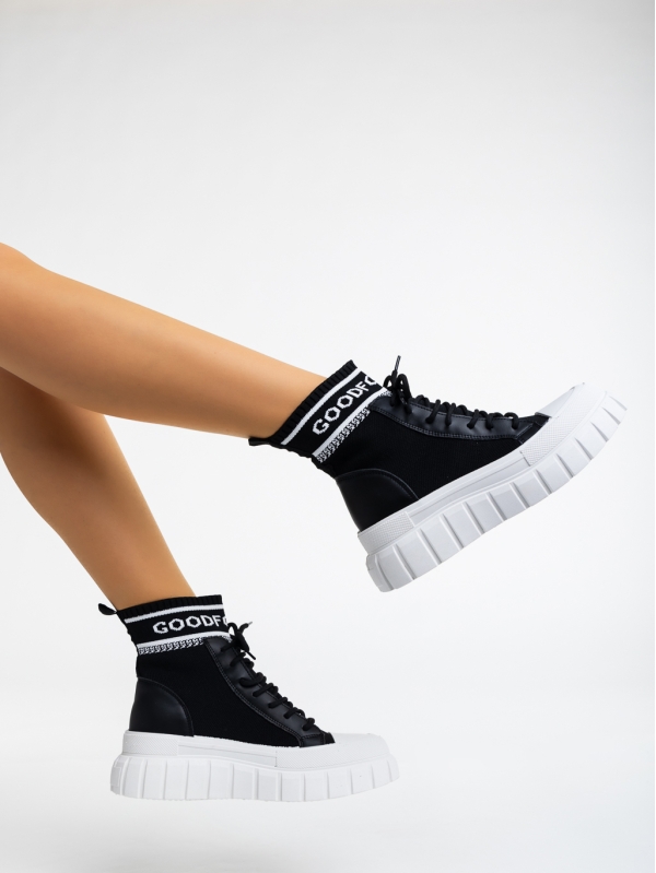 Дамски спортни обувки черни от текстилен  материал Princell, 4 - Kalapod.bg