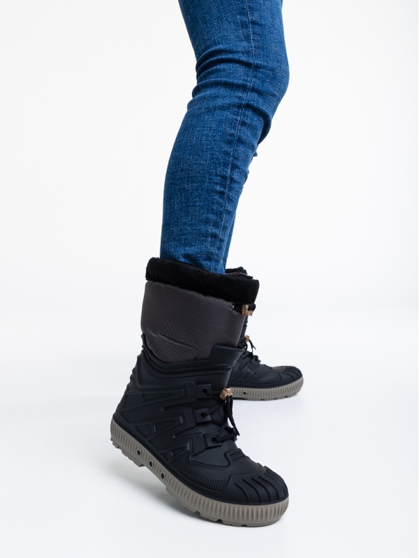 Дамски чизми черни cu бежови от синтетичен материал и текстил Marietta, 2 - Kalapod.bg