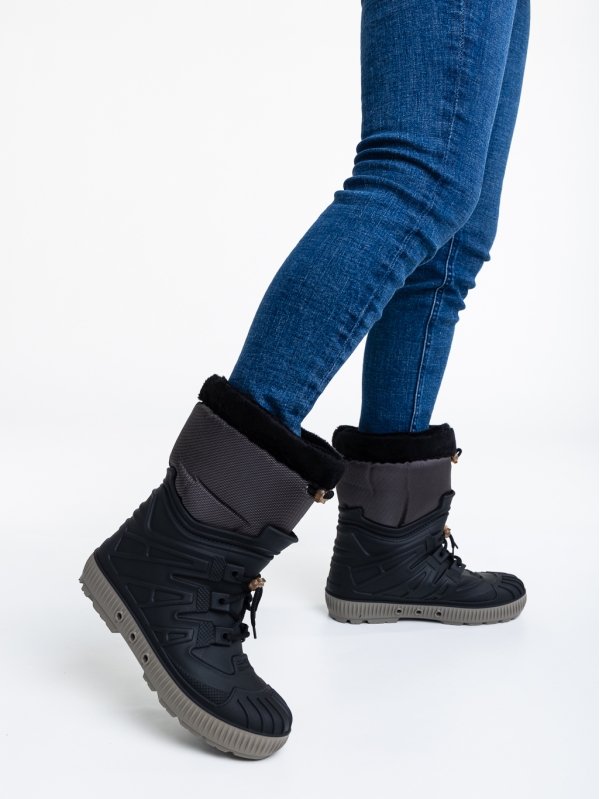 Дамски чизми черни cu бежови от синтетичен материал и текстил Marietta, 3 - Kalapod.bg