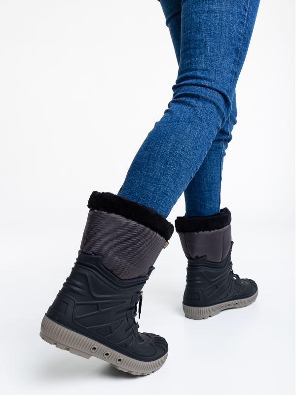 Дамски чизми черни cu бежови от синтетичен материал и текстил Marietta, 4 - Kalapod.bg