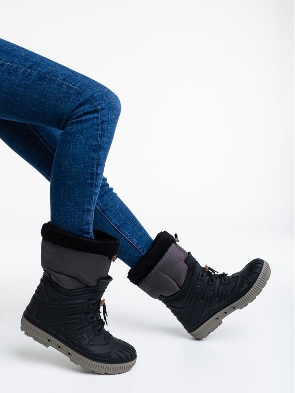 Дамски чизми черни cu бежови от синтетичен материал и текстил Marietta - Kalapod.bg