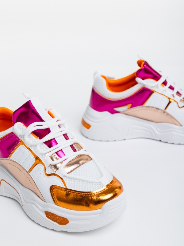 Дамски спортни обувки оранжеви от екологична кожа и текстилен  материал Reena, 8 - Kalapod.bg