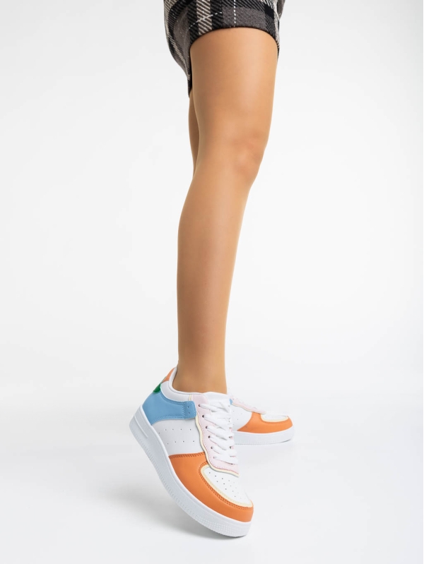 Дамски спортни обувки бели с оранжево от екологична кожа Evaleen, 2 - Kalapod.bg