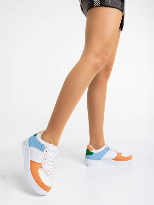Дамски спортни обувки бели с оранжево от екологична кожа Evaleen, 3 - Kalapod.bg