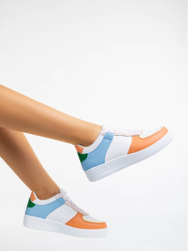Дамски спортни обувки бели с оранжево от екологична кожа Evaleen, 4 - Kalapod.bg