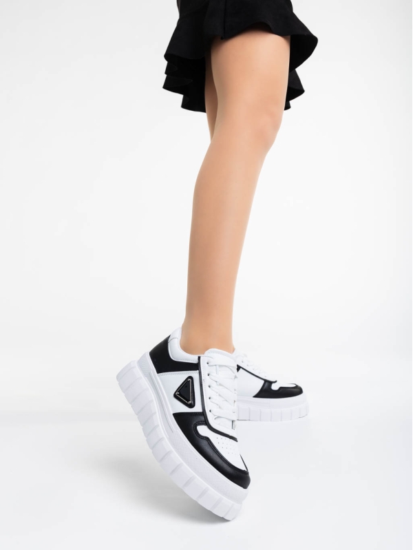 Дамски спортни обувки бели с черно от екологична кожа  Retta, 2 - Kalapod.bg