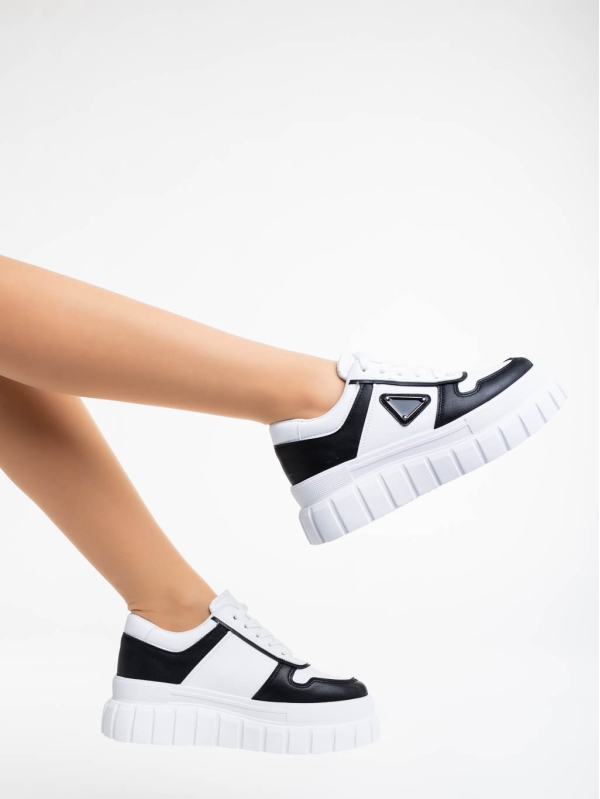 Дамски спортни обувки бели с черно от екологична кожа  Retta, 3 - Kalapod.bg
