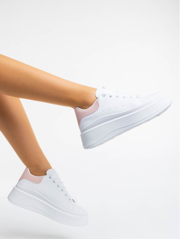 Дамски  спортни обувки бели с розово от екологична кожа Aleesha, 3 - Kalapod.bg