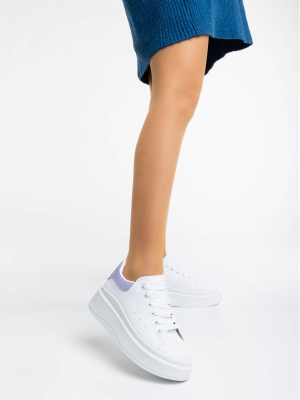 Дамски спортни обувки бели с лилаво от екологична кожа Aleesha, 2 - Kalapod.bg
