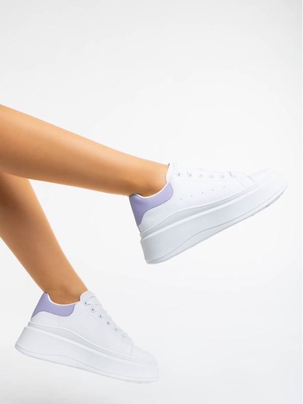Дамски спортни обувки бели с лилаво от екологична кожа Aleesha, 3 - Kalapod.bg