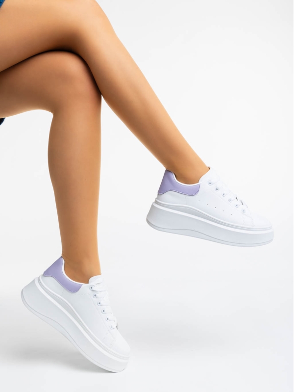 Дамски спортни обувки бели с лилаво от екологична кожа Aleesha, 4 - Kalapod.bg