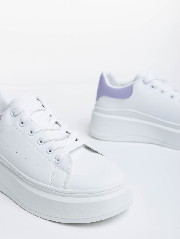 Дамски спортни обувки бели с лилаво от екологична кожа Aleesha, 6 - Kalapod.bg