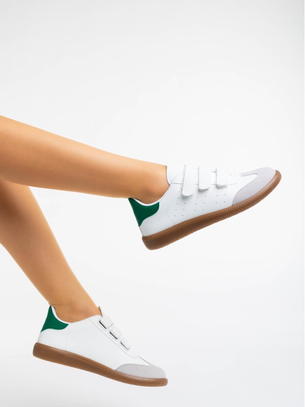Дамски  спортни обувки бели с зелено от екологична кожа  Raynor, 3 - Kalapod.bg