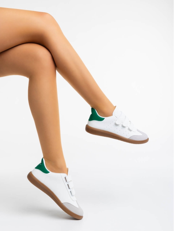Дамски  спортни обувки бели с зелено от екологична кожа  Raynor, 4 - Kalapod.bg