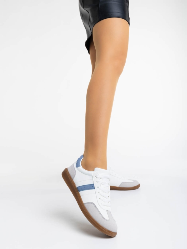 Дамски  спортни обувки бели с синю от екологична кожа Liliha, 2 - Kalapod.bg