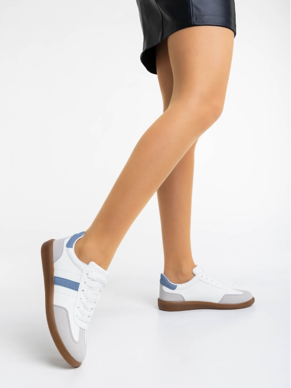 Дамски  спортни обувки бели с синю от екологична кожа Liliha, 3 - Kalapod.bg