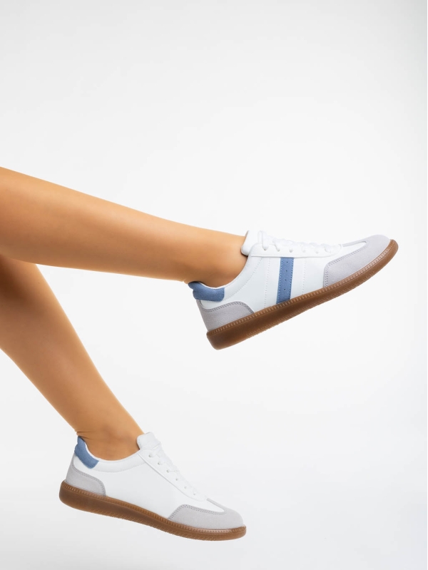 Дамски  спортни обувки бели с синю от екологична кожа Liliha, 4 - Kalapod.bg